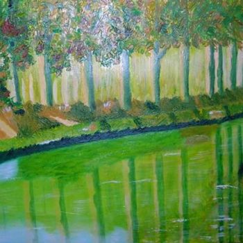 Peinture intitulée "Canal au printins" par Otero Ar, Œuvre d'art originale, Huile