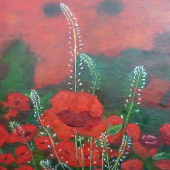 Painting titled "CHamp de coquelicots" by Otero Ar, Original Artwork, Oil