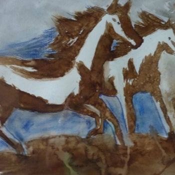 Painting titled "Chevaux au trot" by Otero Ar, Original Artwork, Oil