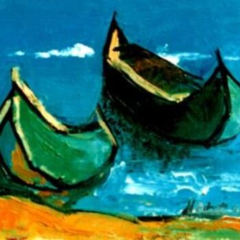 Painting titled "Boats" by Maria Otetelesanu, Original Artwork