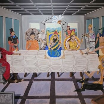 Pintura intitulada "le dernier repas d'…" por Otmane El Alaoui, Obras de arte originais, Acrílico