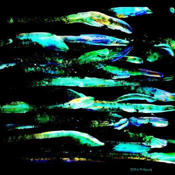 Malerei mit dem Titel "Fish Race by Night…" von Otto Frühwach, Original-Kunstwerk, Digitaldruck Auf Keilrahmen aus Holz mont…