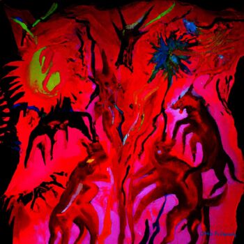 Digital Arts titled "Night Creatures  *…" by Otto Frühwach, Original Artwork, Digital Painting Mounted on Wood Stretcher fra…