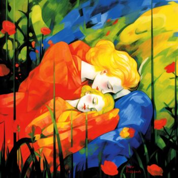 Arte digitale intitolato "ANGEL  WITH  CHILD…" da Otto Frühwach, Opera d'arte originale, Pittura digitale Montato su Telaio…