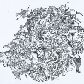 Dibujo titulada "La course de l'élép…" por Jmdamien, Obra de arte original, Tinta