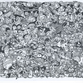 Dibujo titulada "Dans la foule !" por Jmdamien, Obra de arte original, Tinta