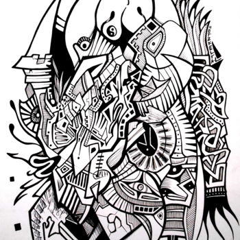 Drawing titled "Pulsion Compact" by Otzkeltal, Original Artwork, Ink