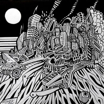 Dibujo titulada "VILLE FOLLE" por Otzkeltal, Obra de arte original, Tinta