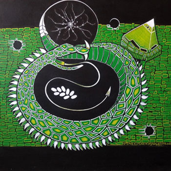 Pintura intitulada "Serpent uni-vert" por Otzkeltal, Obras de arte originais, Acrílico