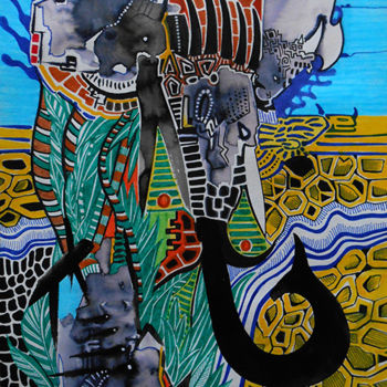 Painting titled "ELEPHANT ZONE" by Otzkeltal, Original Artwork, Acrylic