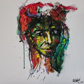 Schilderij getiteld "Le regard" door Ouidad Chahdi, Origineel Kunstwerk, Acryl Gemonteerd op Frame voor houten brancard