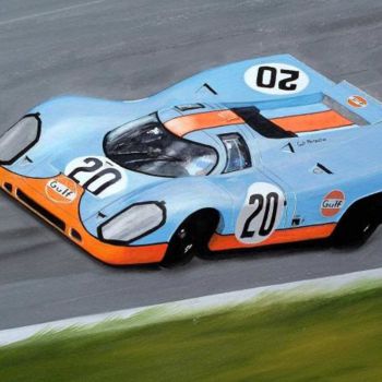 Painting titled "Gulf Porsche 917" by Pressman, Original Artwork, Oil