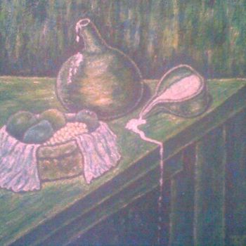 Peinture intitulée "The Green Still Lif…" par Ouma Fred, Œuvre d'art originale, Huile