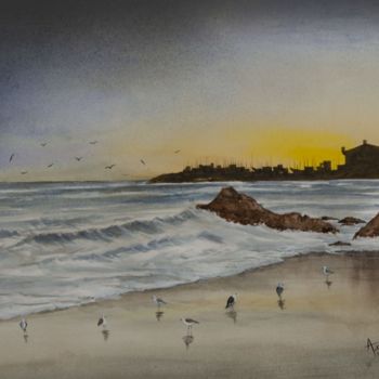 Painting titled "Aquarelle vue de mè…" by Oussama Asri, Original Artwork, Watercolor