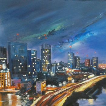 Malarstwo zatytułowany „Abidjan by night” autorstwa Oussou Justin N'Goran, Oryginalna praca, Akryl