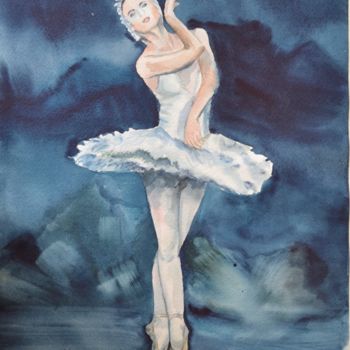 Painting titled "Ballerina" by Olivkan Art, Original Artwork, Watercolor