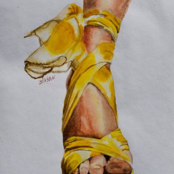Картина под названием "Foot Yellow 16" Ori…" - Olivkan Art, Подлинное произведение искусства, Акварель