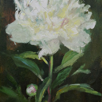 Painting titled "WhitePeony Flowers…" by Olivkan Art, Original Artwork, Oil