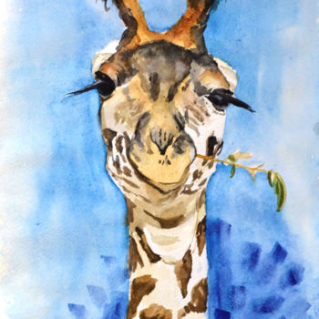 Картина под названием "Giraffe Painting Sa…" - Olivkan Art, Подлинное произведение искусства, Акварель