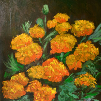 Pittura intitolato "Tagetes Flower Art…" da Olivkan Art, Opera d'arte originale, Olio