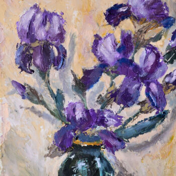Malarstwo zatytułowany „Iris Blossom Painti…” autorstwa Olivkan Art, Oryginalna praca, Olej