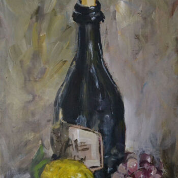 Картина под названием "Wine Bottle Artwork…" - Olivkan Art, Подлинное произведение искусства, Масло