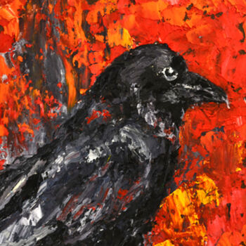 Pittura intitolato "Raven Oil Art Bird" da Olivkan Art, Opera d'arte originale, Olio Montato su Cartone