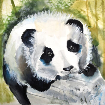 Painting titled "Panda Watercolor Pa…" by Olivkan Art, Original Artwork, Watercolor