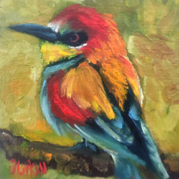 Painting titled "Robin Bird Oil Pain…" by Olivkan Art, Original Artwork, Oil