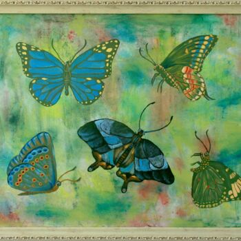 Peinture intitulée "Butterfly on green" par Oxana Antonenko, Œuvre d'art originale, Huile Monté sur Châssis en bois