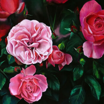 Painting titled ""Pink Roses"" by Oxana Babkina, Original Artwork, Pastel