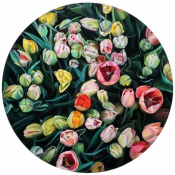 Painting titled ""Tulip Carpet"" by Oxana Babkina, Original Artwork, Pastel