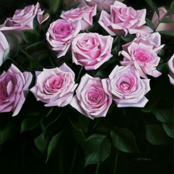 Painting titled "Pink Roses #2" by Oxana Babkina, Original Artwork, Oil