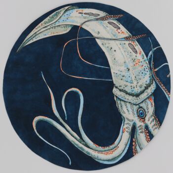 Drawing titled "Оcean(squid)" by Oxana Kondratenko, Original Artwork, Marker