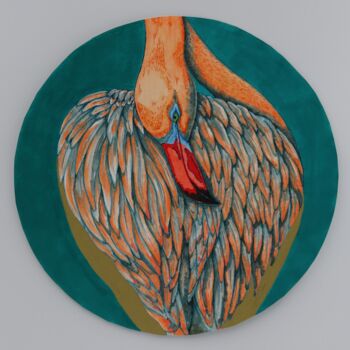 Dessin intitulée "Flamingo (turquoise)" par Oxana Kondratenko, Œuvre d'art originale, Marqueur