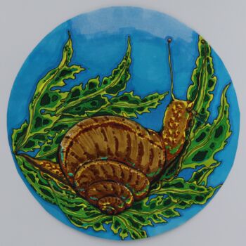 Disegno intitolato "Snail in foliage." da Oxana Kondratenko, Opera d'arte originale, Pennarello