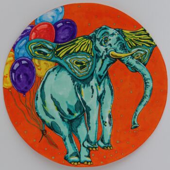 Рисунок под названием "Blue elephant." - Oxana Kondratenko, Подлинное произведение искусства, Маркер