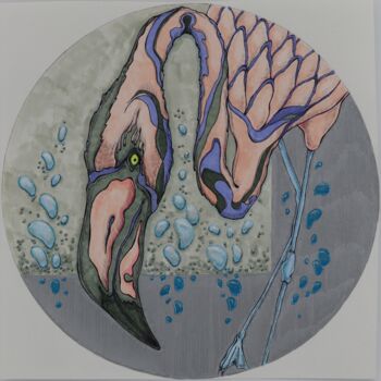 Disegno intitolato "Flamingo (silver 3)" da Oxana Kondratenko, Opera d'arte originale, Pennarello