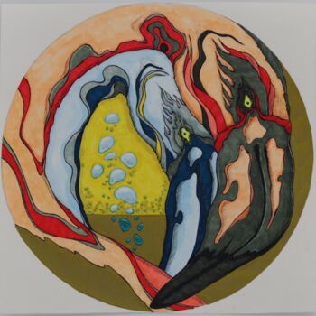 Disegno intitolato "Flamingo (yellow 2)" da Oxana Kondratenko, Opera d'arte originale, Pennarello