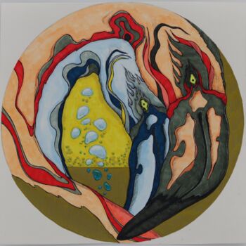 Drawing titled "Flamingo (yellow 2)" by Oxana Kondratenko, Original Artwork, Marker