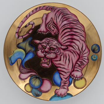 Sculpture titled "Tiger (pink)" by Oxana Kondratenko, Original Artwork, Ceramics