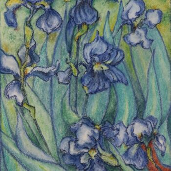 Drawing titled "Irises 2" by Oxana Kondratenko, Original Artwork, Pastel