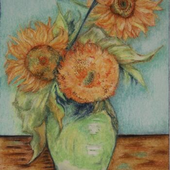 Drawing titled "sunflower 3" by Oxana Kondratenko, Original Artwork, Pastel
