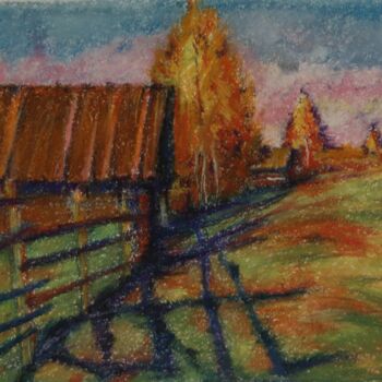 Drawing titled "gold autumn" by Oxana Kondratenko, Original Artwork, Pastel