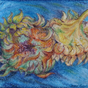 Рисунок под названием "sunflowers(blue)" - Oxana Kondratenko, Подлинное произведение искусства, Пастель