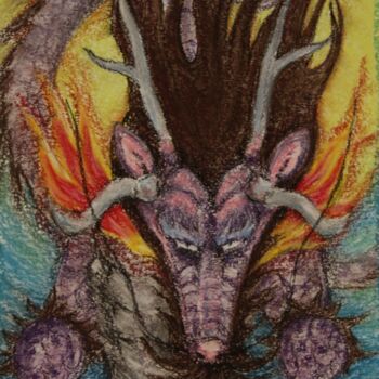 Dessin intitulée "Dragon gamer" par Oxana Kondratenko, Œuvre d'art originale, Pastel