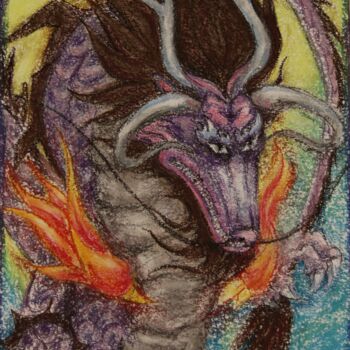 Dessin intitulée "Purple dragon" par Oxana Kondratenko, Œuvre d'art originale, Pastel