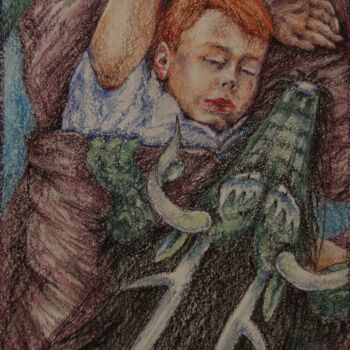 Pittura intitolato "Child and dragon" da Oxana Kondratenko, Opera d'arte originale, Pastello