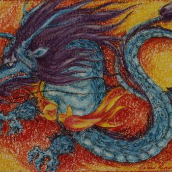 Desenho intitulada "Red Dragon" por Oxana Kondratenko, Obras de arte originais, Pastel