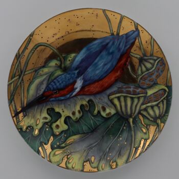 Escultura intitulada "Kingfisher in flight" por Oxana Kondratenko, Obras de arte originais, Argila